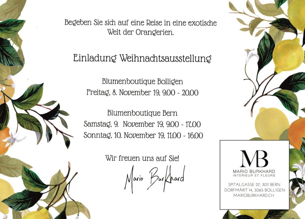 Einladung Weihnachtsausstellung | Mario Burkhard Art Floral